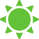 A green, stylized sun icon with eight points.