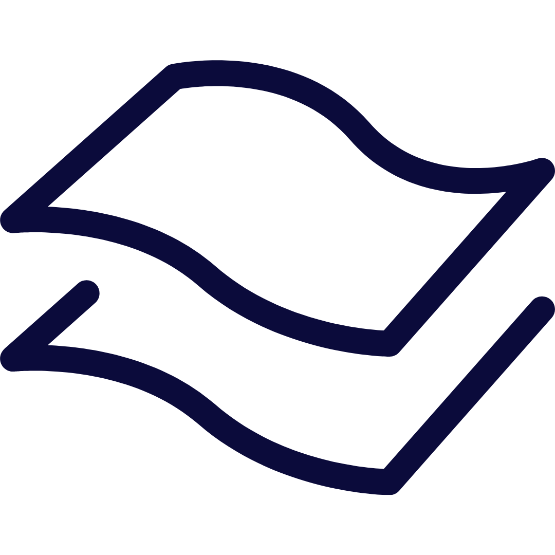 A dark blue line icon of two stacked, wavy sheets on a white background.