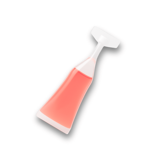 Small plastic vial with red liquid inside.