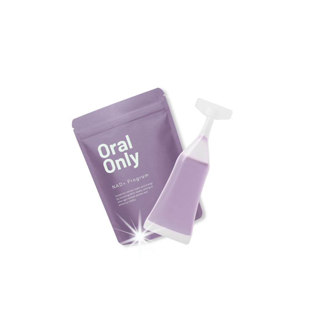 Purple pouch labeled 'Oral Only' with a matching bottle, on a white background.