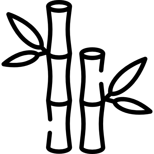 Black and white line drawing of two bamboo stalks with leaves.