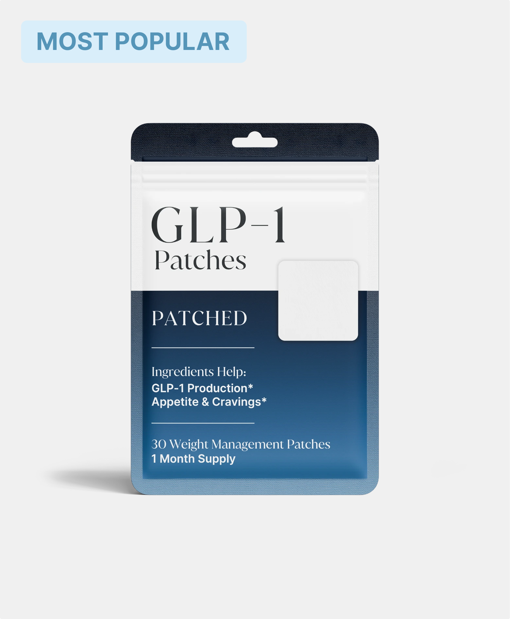 Package of GLP-1 patches labeled 'Most Popular' for weight management.