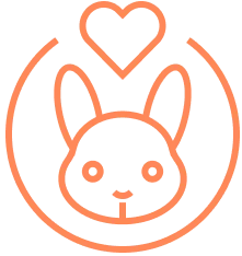 A stylized orange rabbit face with a heart above it.