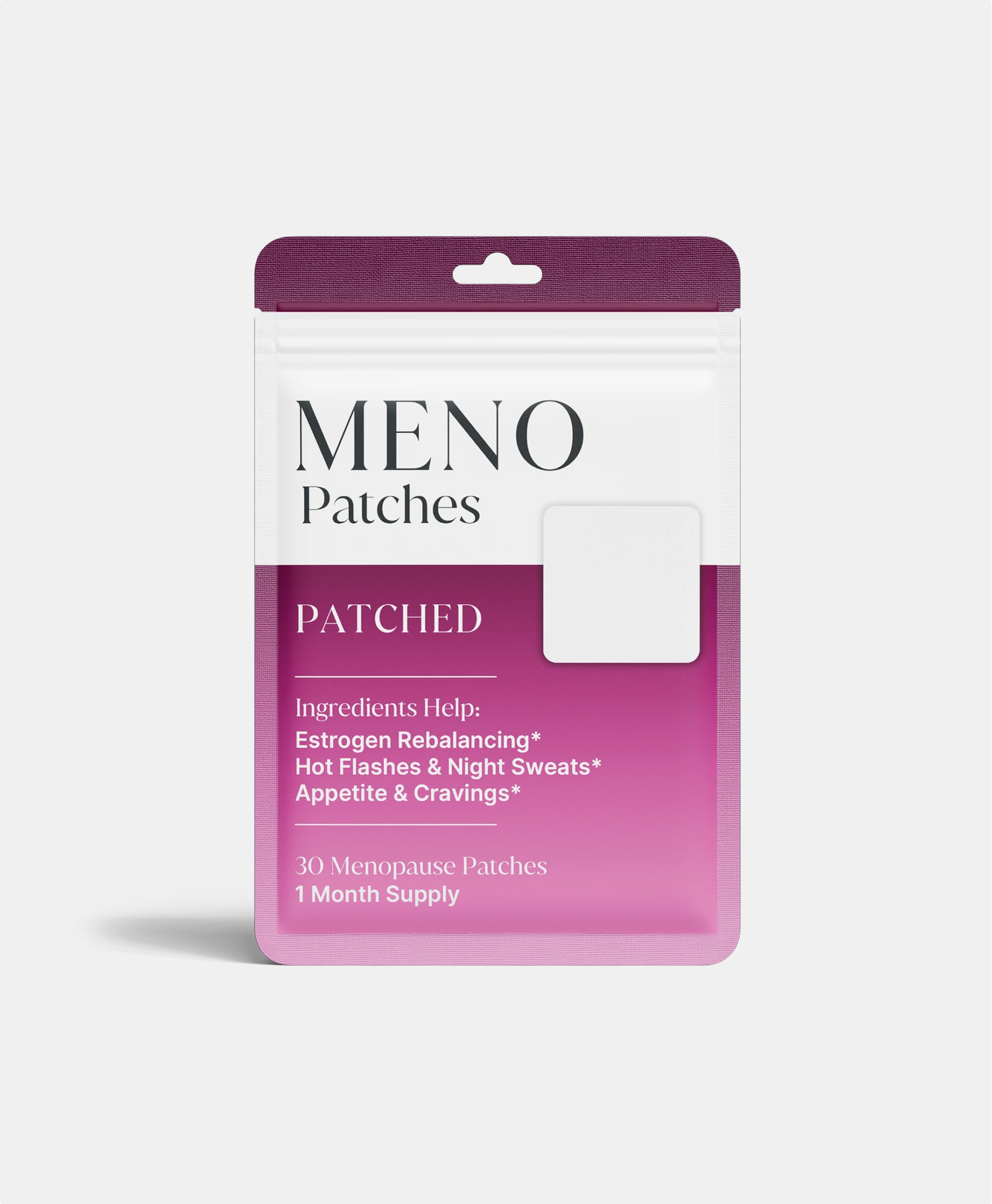 Packaging of Meno Patches for menopause symptom relief.