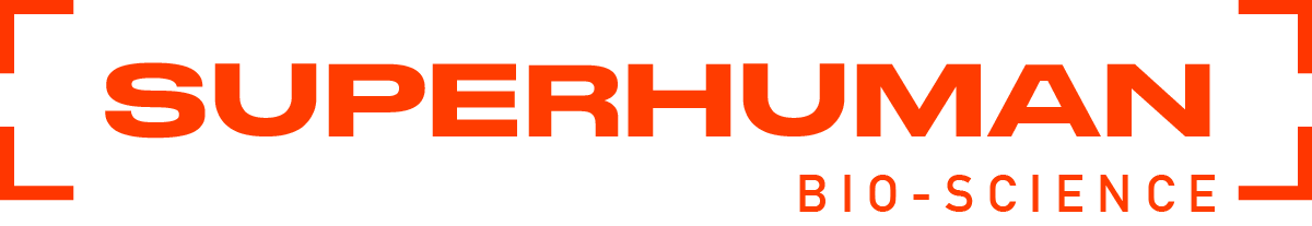 Logo for Superhuman Bio-Science in bold orange text.