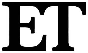 The capital letters E and T in a black serif font, joined together.