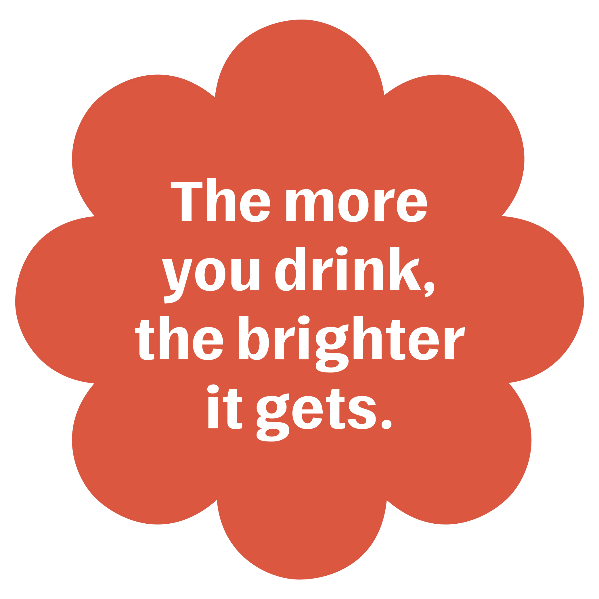 An orange, cloud-like shape with the text, 'The more you drink, the brighter it gets.'