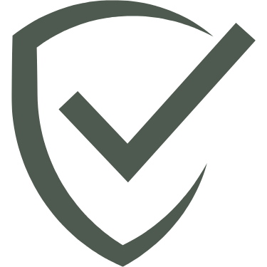 A dark green shield icon with a large checkmark inside it.
