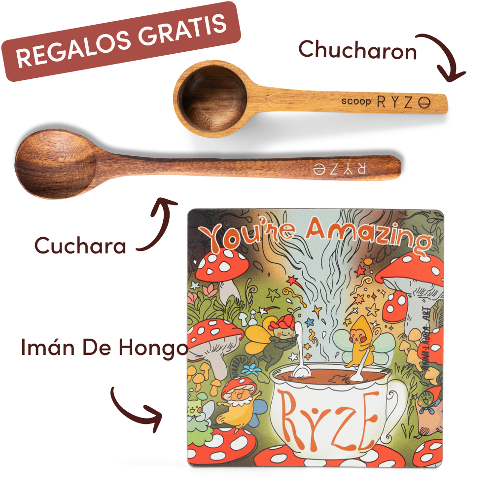 Wooden spoons labeled 'Chucharon' and 'Cuchara' with a whimsical mushroom illustration and 'You're Amazing' text.