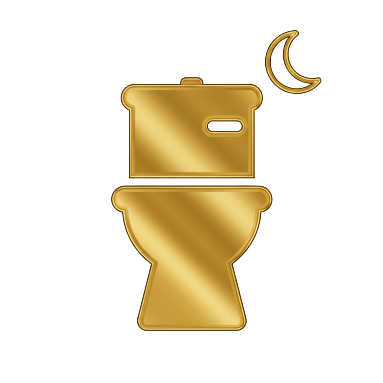 Gold icon of a toilet with a crescent moon.