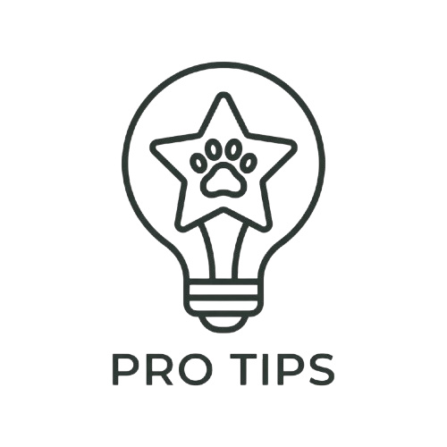 Icon of a lightbulb with a paw print in a star, above the text 'PRO TIPS'.