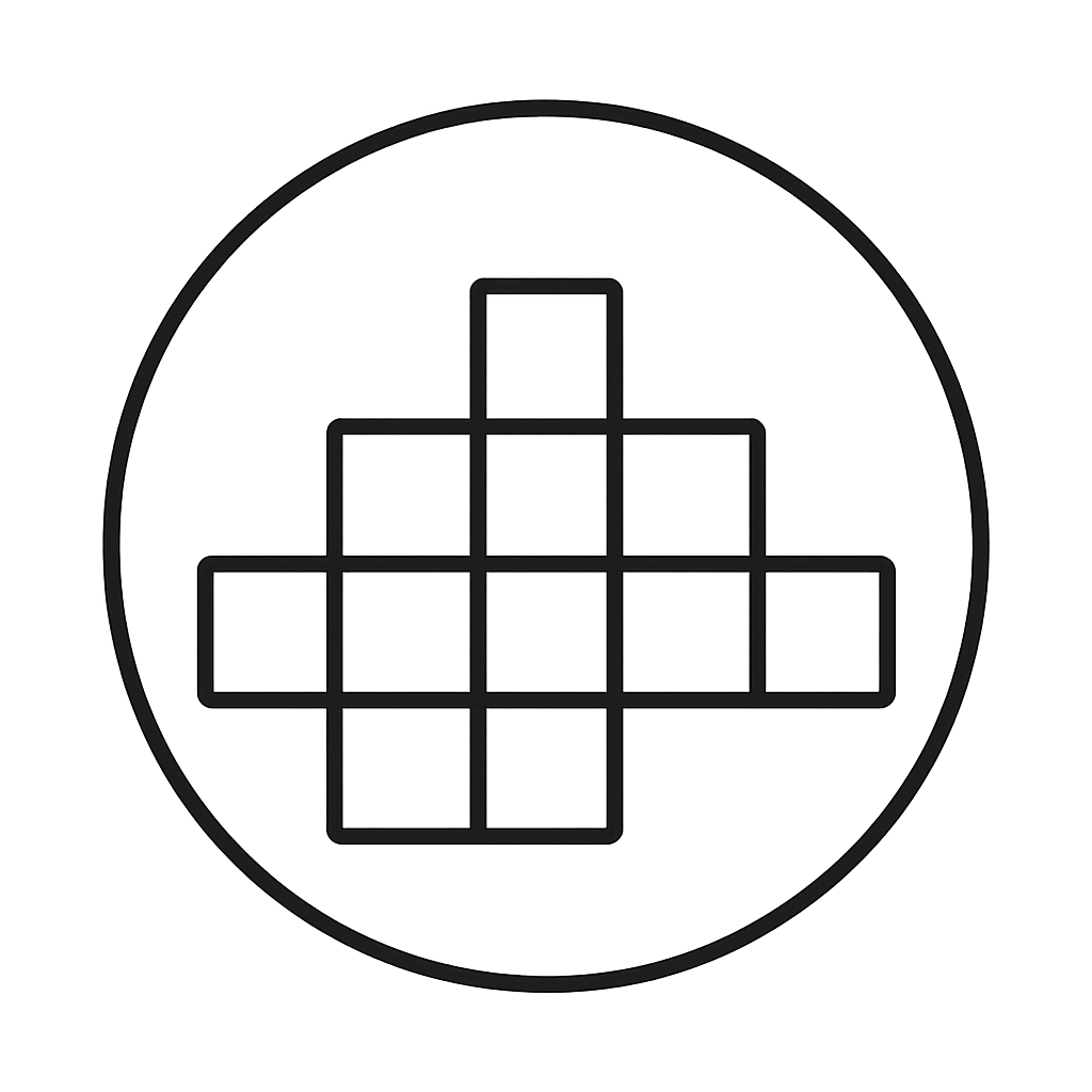 Grid pattern in a dark circular design on a black background.