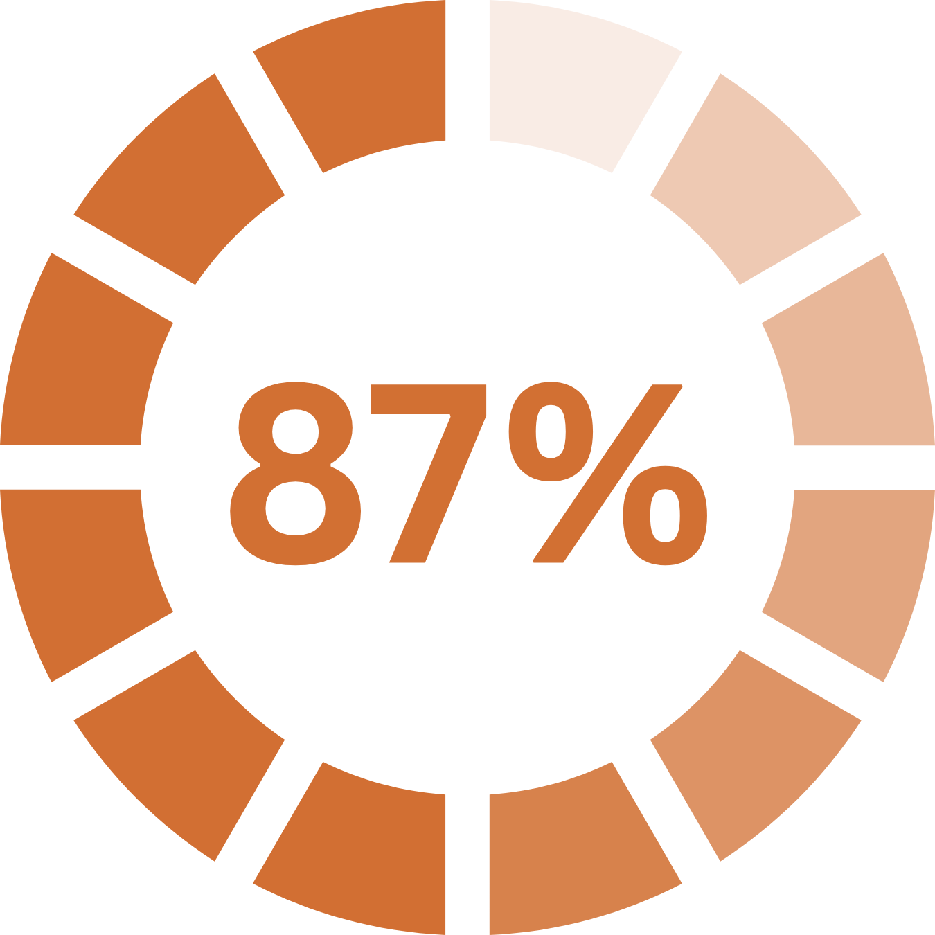 A circular progress bar showing 87% completion, colored in orange.