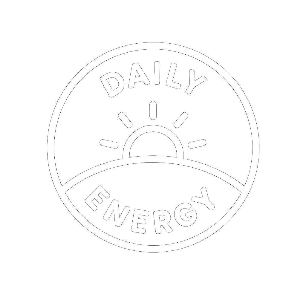 Logo with sun rays and the words 'Daily Energy' inside a circle.