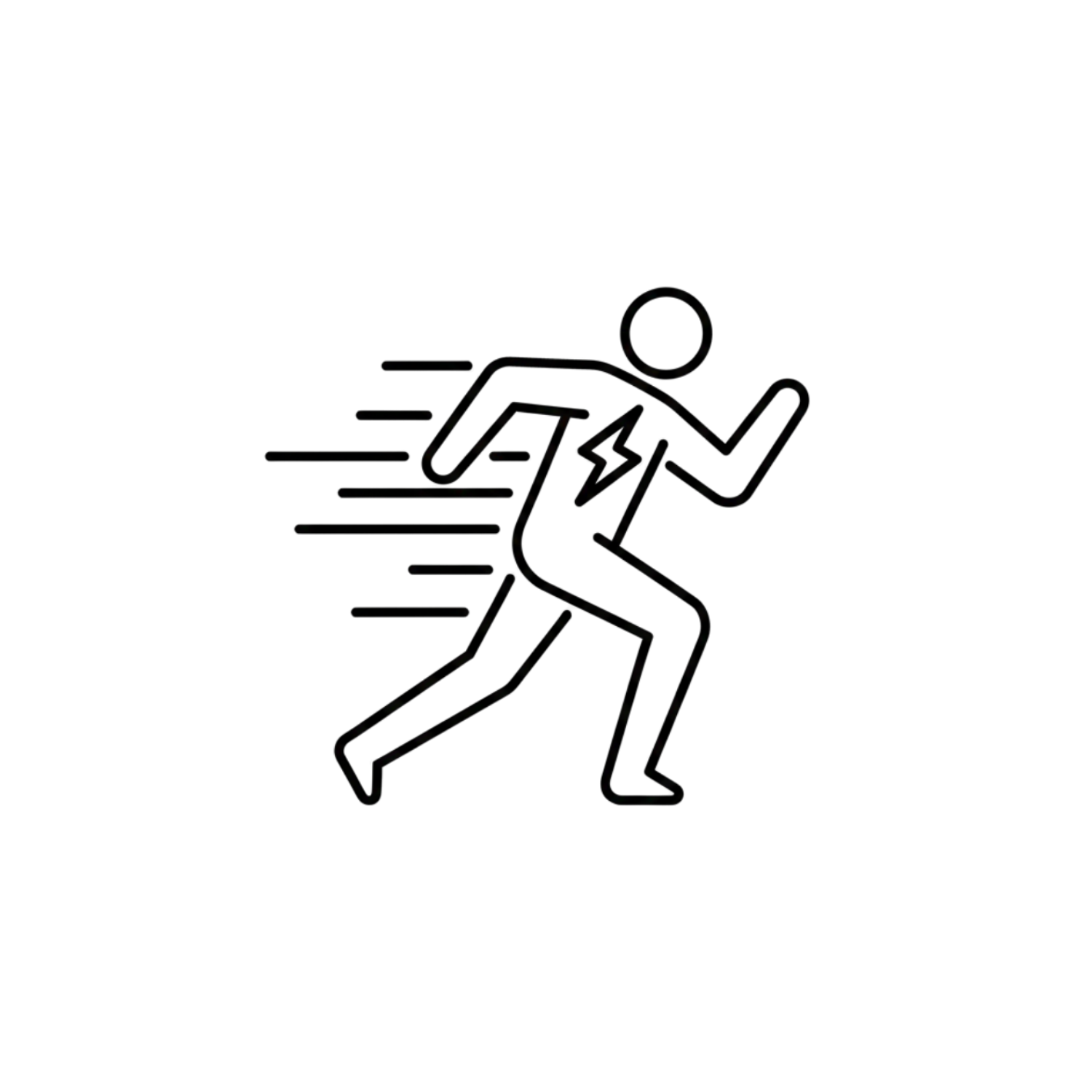 Silhouette of a person running with motion lines.