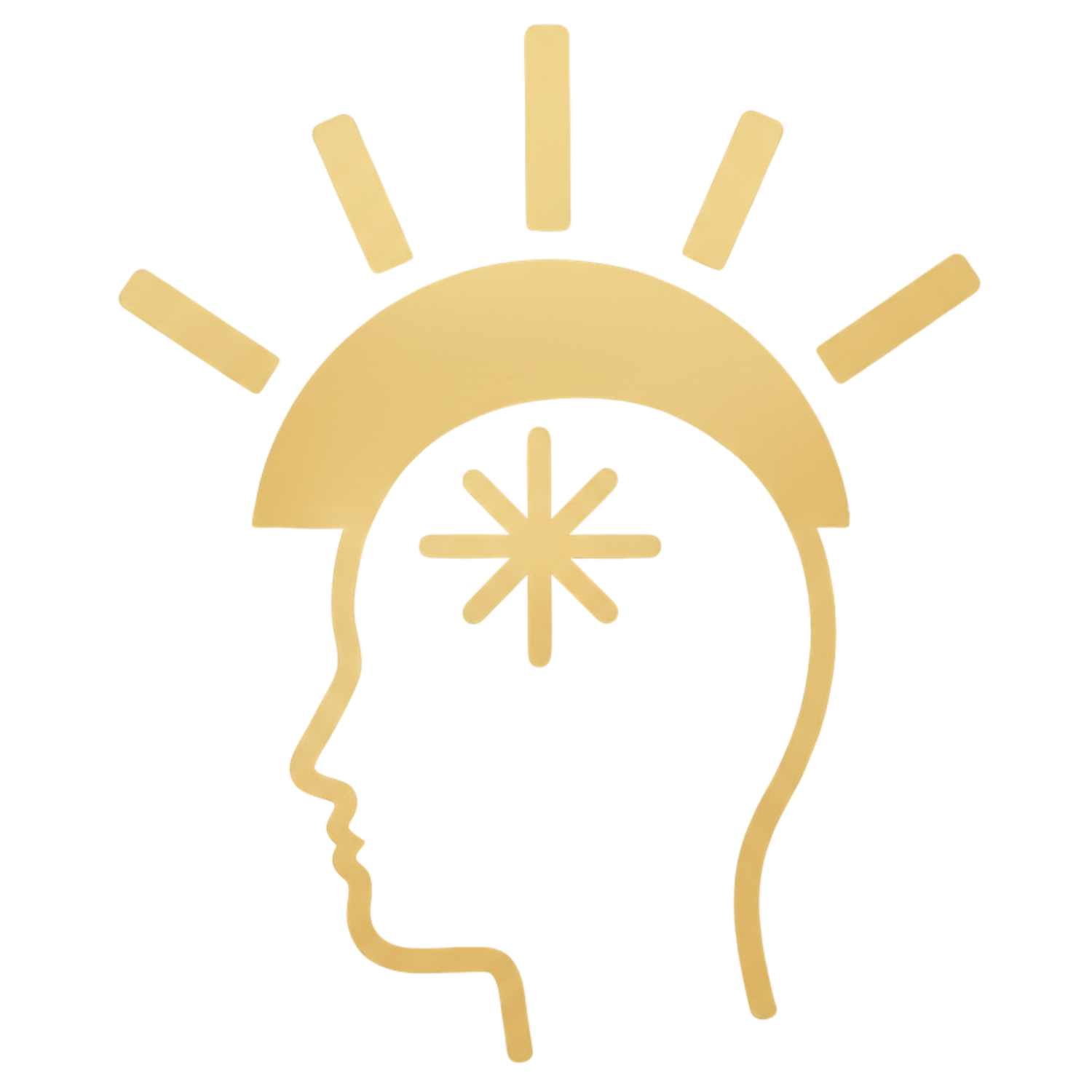 Silhouette of a head with rays and a star inside, symbolizing an idea.