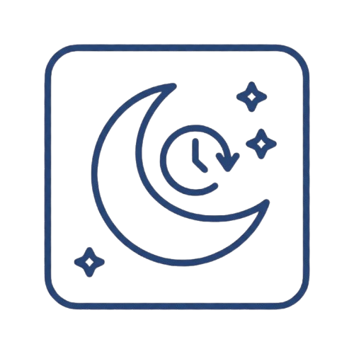 Icon of a crescent moon, a clock, and stars.