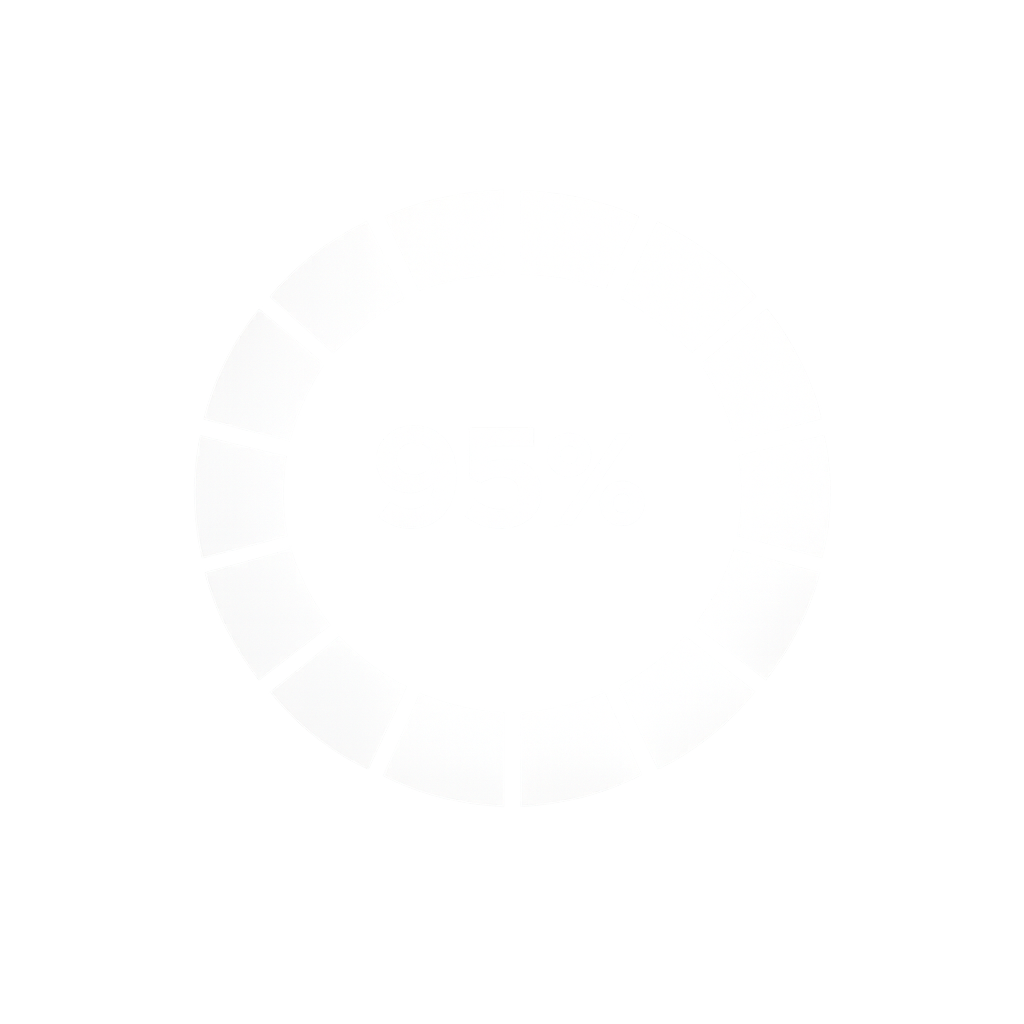 A glowing white circular loading icon showing 95% on a gray background.