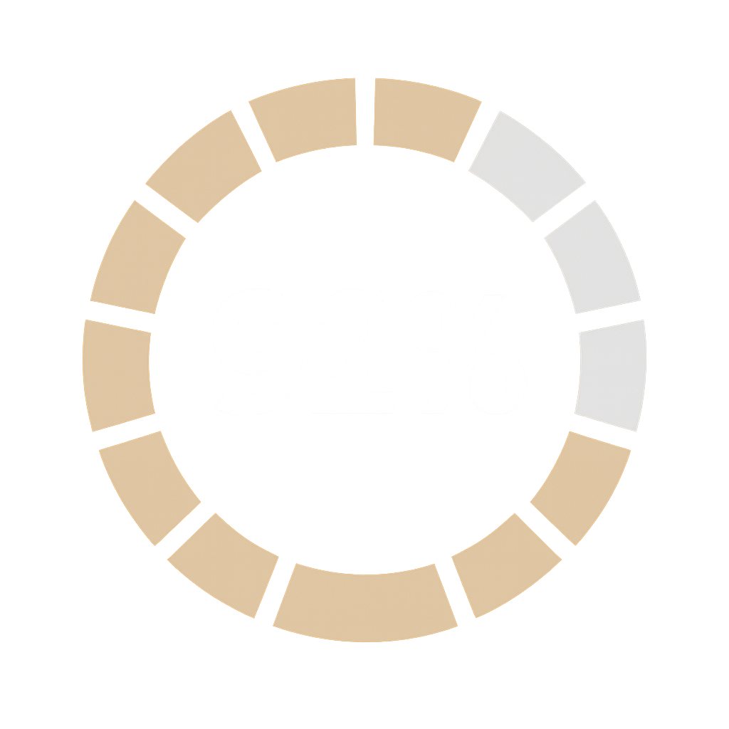 Circular progress bar indicating 92% completion.