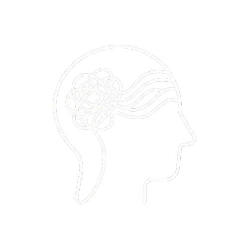 Outline of a head with a tangled brain symbol.