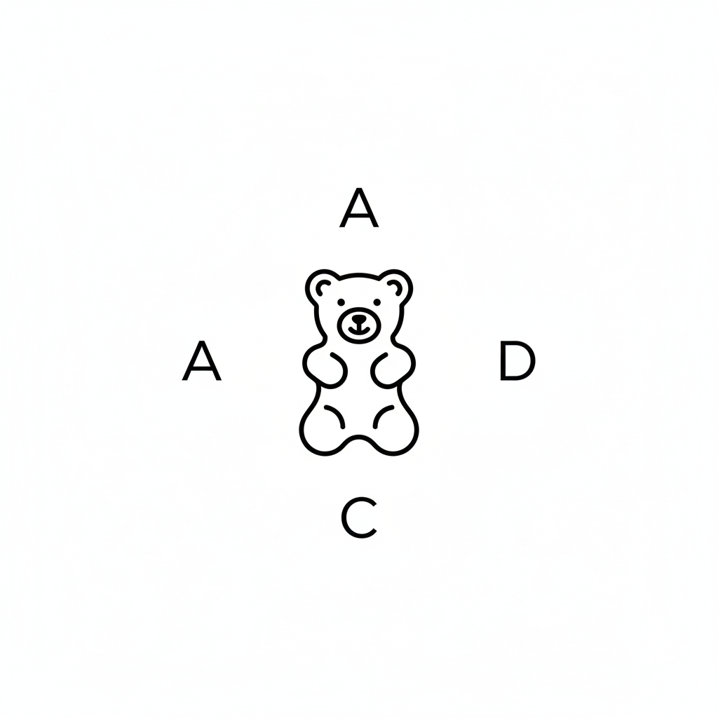 Outlined bear image surrounded by letters A, D, A, C.