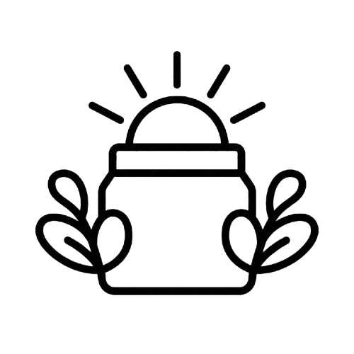 Line art of a jar with leaves and sun rays.