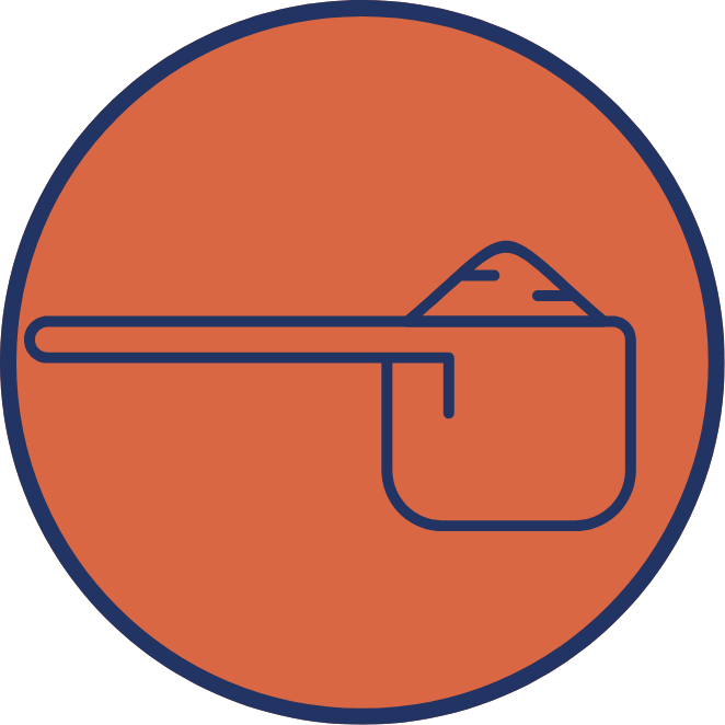 Icon of a hairdryer on an orange circular background.