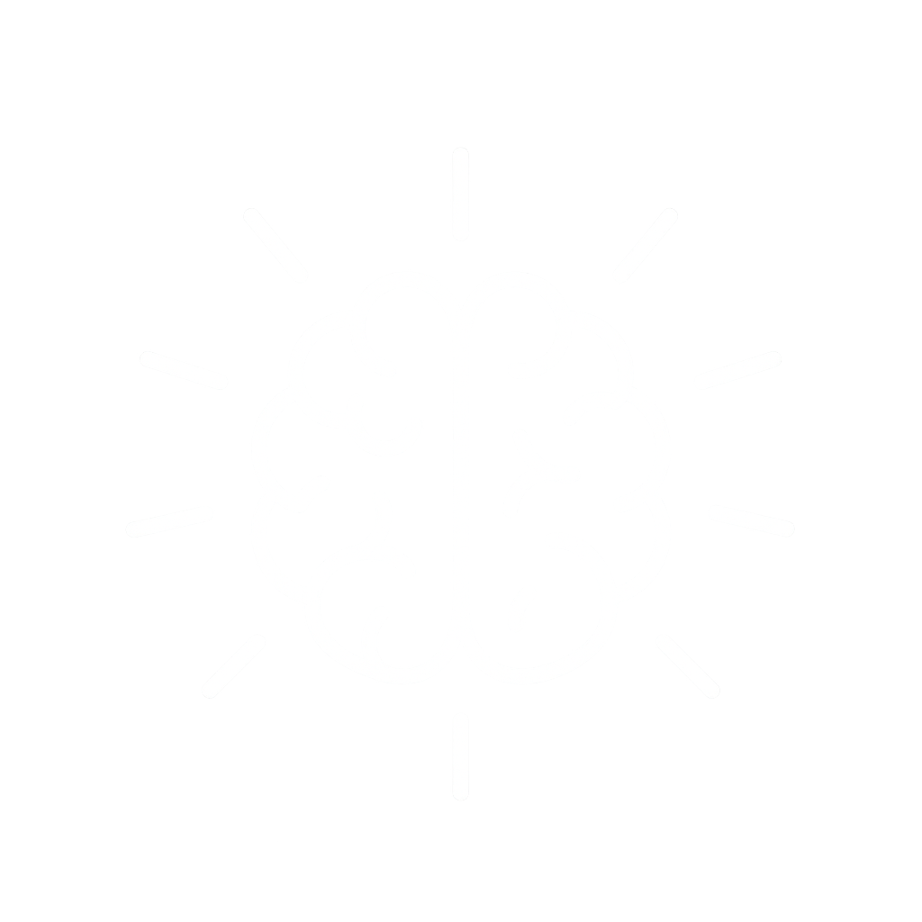 Bright white sun with glowing rays on a dark background.