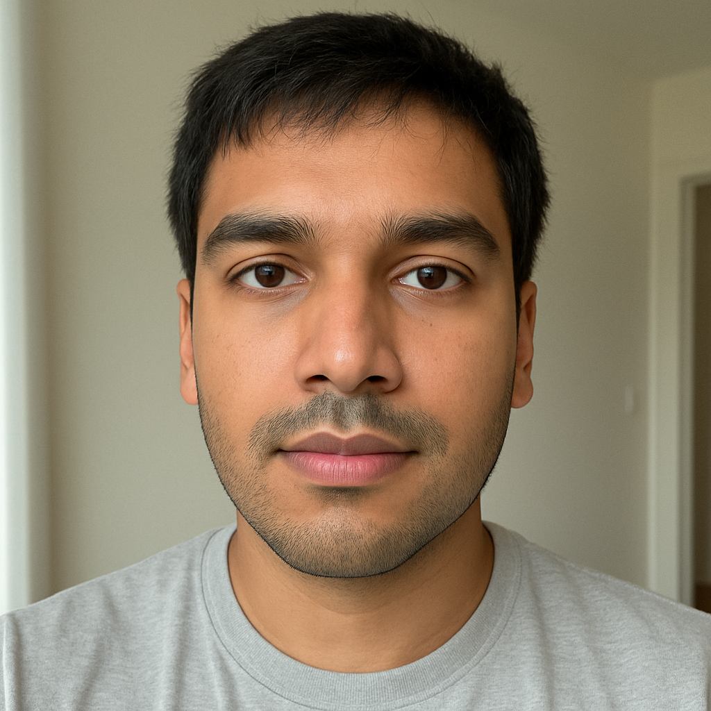 Portrait of a person with short dark hair and a neutral expression.