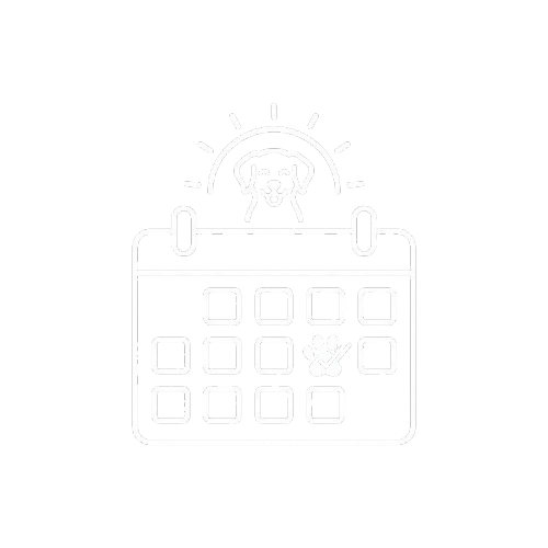Outline of a calendar with a dog and paw print.