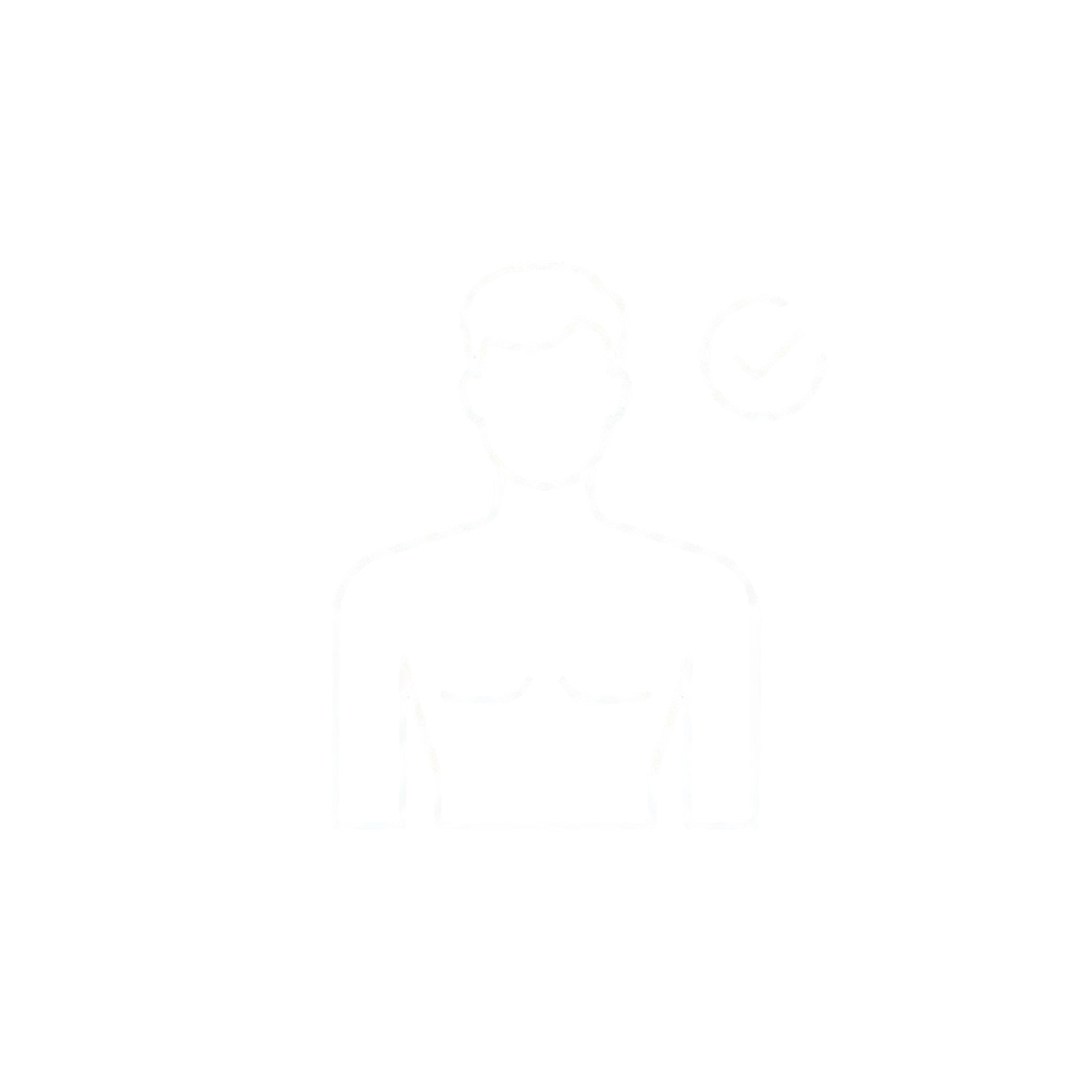 A white line icon of a person's upper body with a checkmark next to their head.