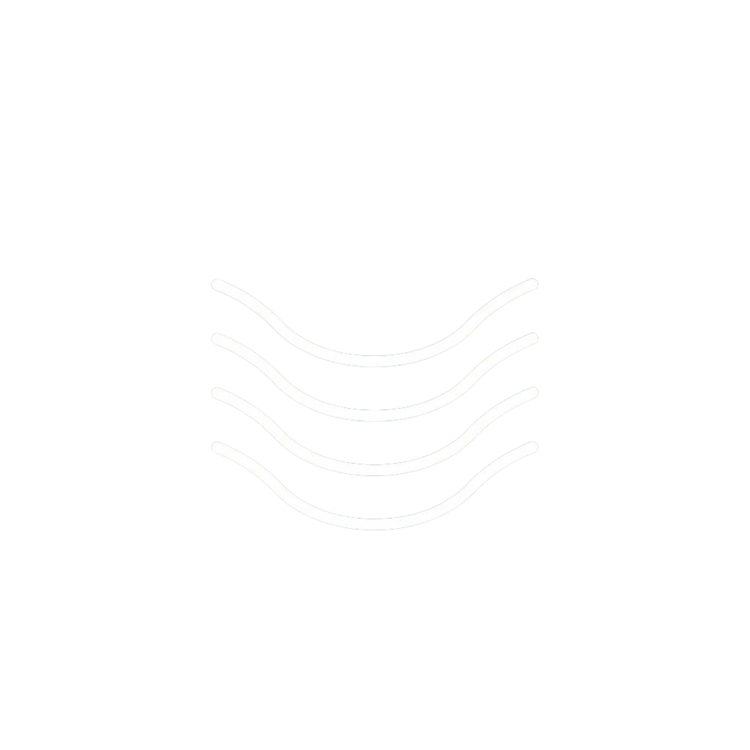 An abstract logo of four parallel white wavy lines on a black background.