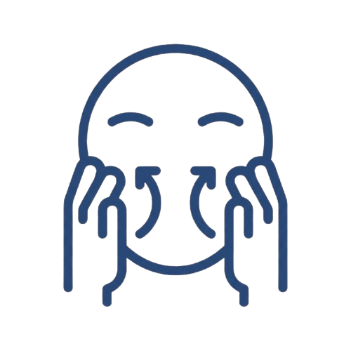 Line drawing of hands massaging a face.