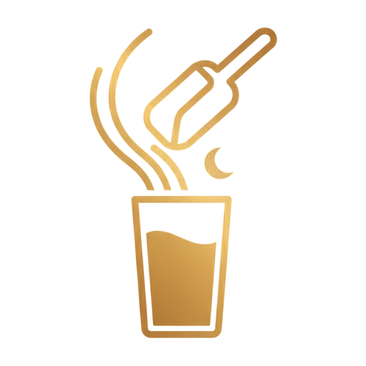 Gold icon of a glass with a scoop and steam lines.