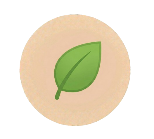 Green leaf icon on a beige circular background.