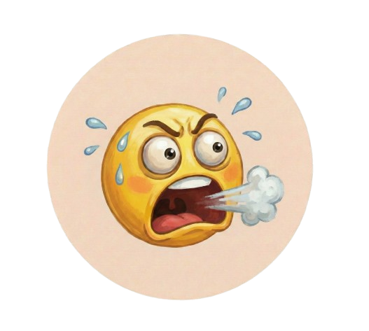 Cartoon emoji with an angry expression, steam coming out of mouth.