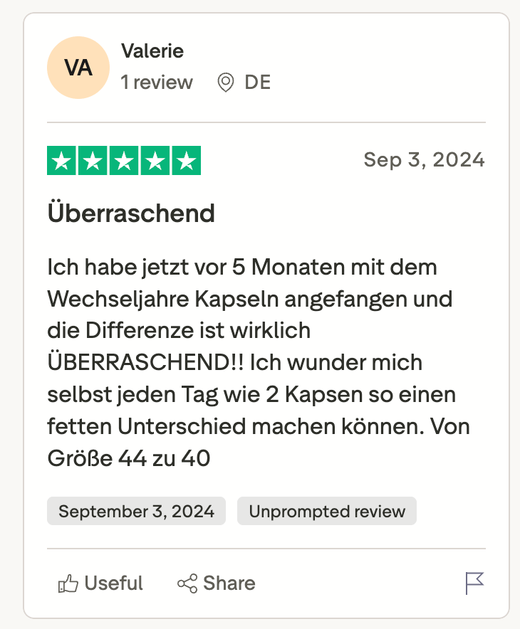 Trustpilot-Bewertung von Valerie, 5 Sterne: Überraschend
