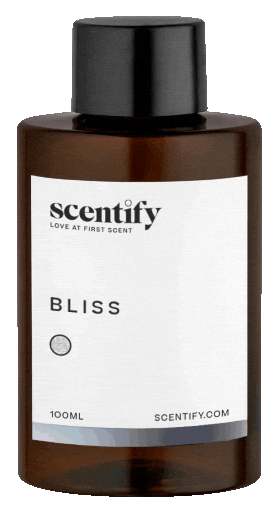 Brown bottle labeled 'scentify Bliss' with black cap.