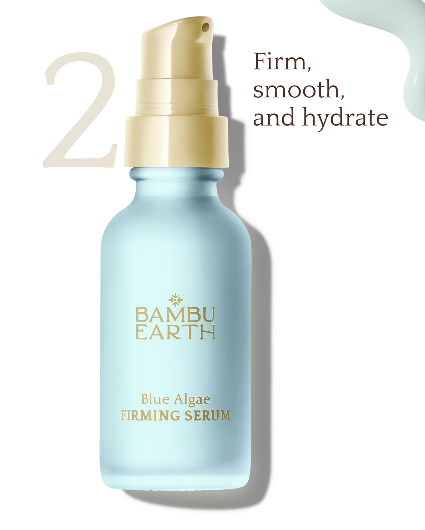 Light blue Bambu Earth serum bottle with a beige pump dispenser.