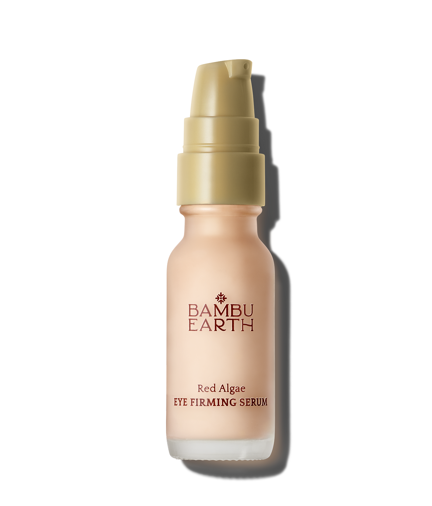 A bottle of Bambu Earth Red Algae Eye Firming Serum against a black background.