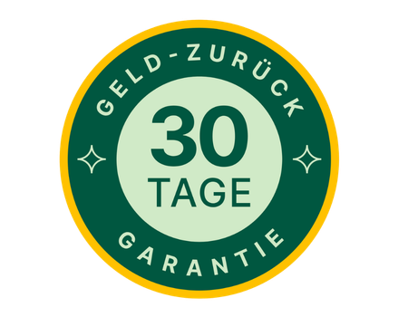 A green and yellow circular badge in German that reads 'Geld-Zurück 30 Tage Garantie', meaning '30-Day Money-Back Guarantee'.