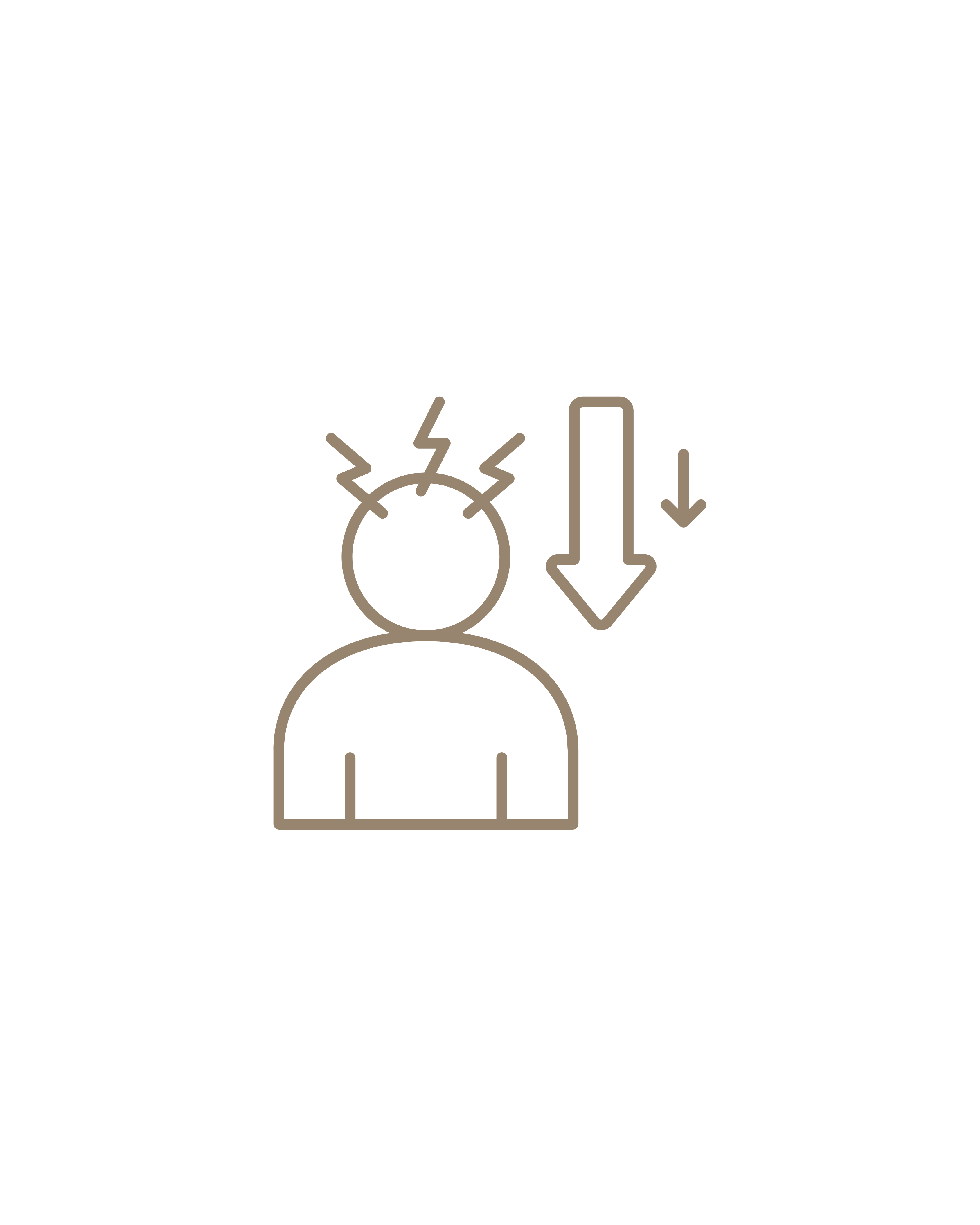 Icon of a person with a headache and a downward arrow.