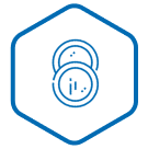 Blue hexagon with two overlapping circles inside.