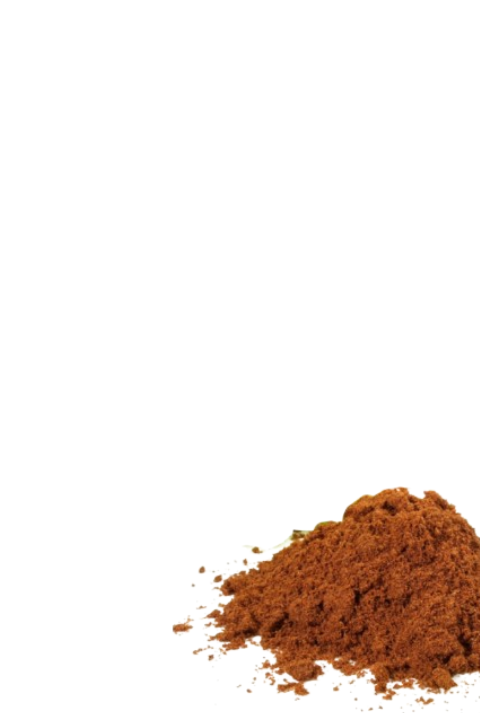 Pile of brown powder on a white background.