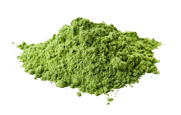 A pile of green powder on a white background.