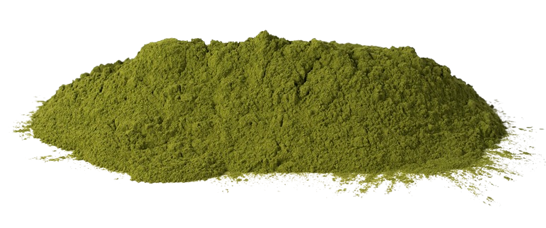 A pile of green powder on a white background.