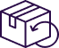 A purple pixelated icon of a box with a circular arrow indicating a return.