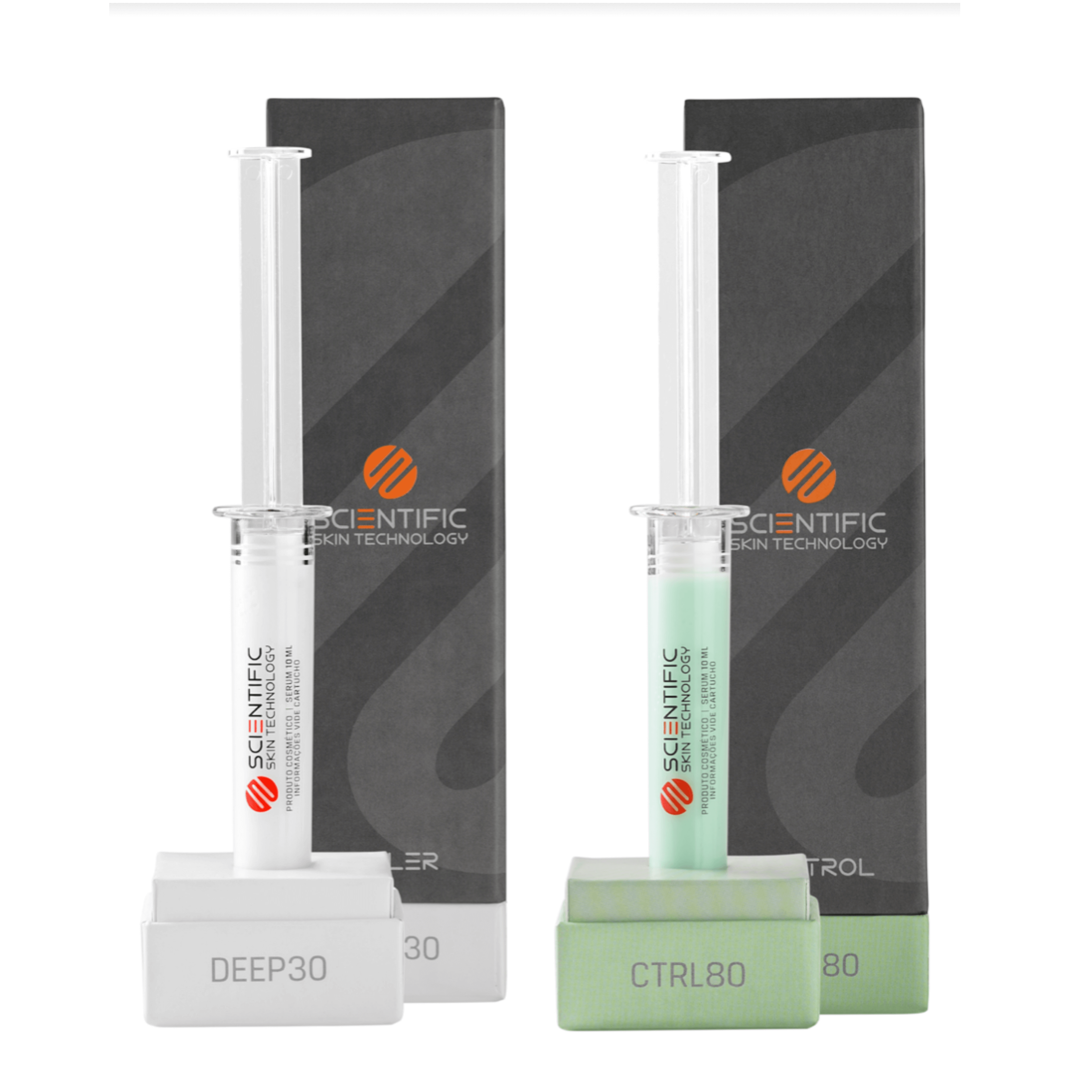 White pump bottles on a minimalist background with plant leaf.