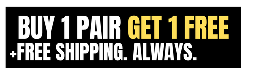 A black banner advertises: Buy 1 pair get 1 free, plus free shipping always.