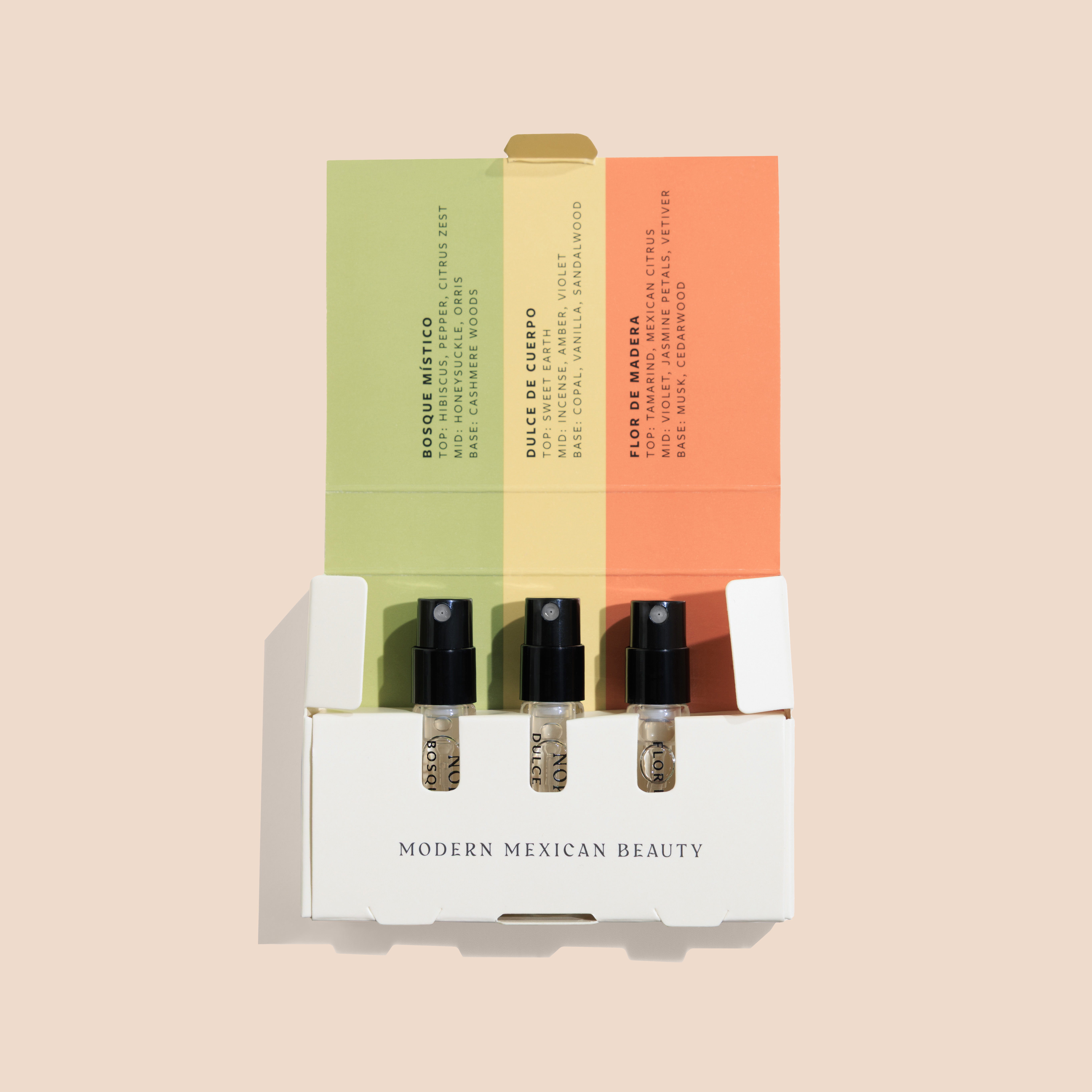 Resposta 1

Nopalera Fragrance Discovery Trio open with three mini perfume sprays visible